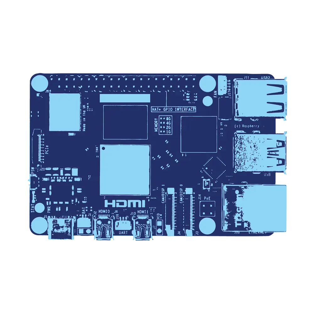 Industriedesign von Janick Entrop Technische Illustration des Raspberry Pi als zentrales Steuerungselement der Installation.