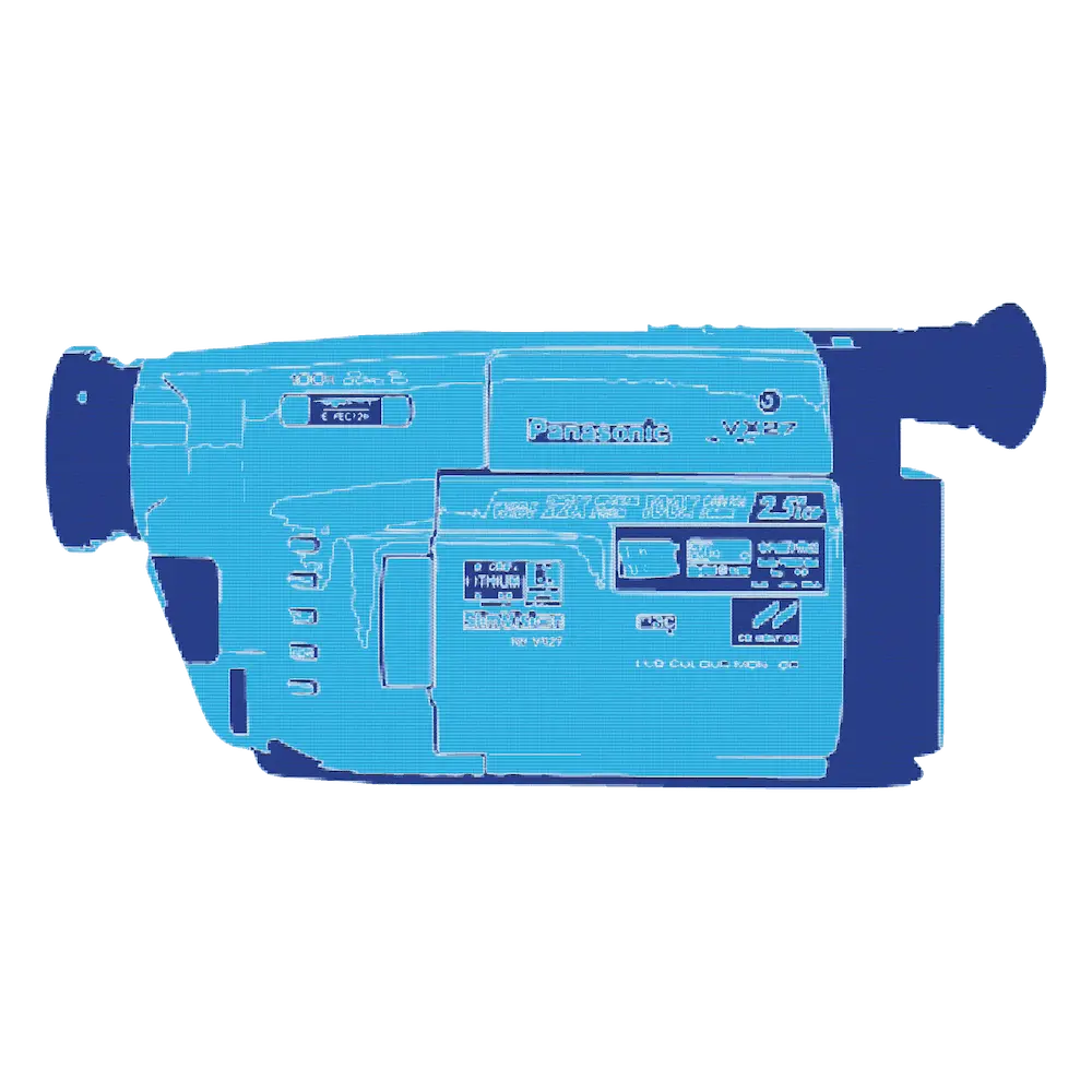 Produktdesign von Janick Entrop: Abbildung einer VHS-Kamera mit ArUco-Marker zur Auslösung der Videoaufnahme.